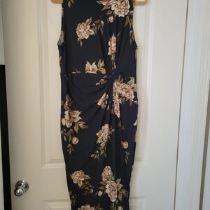 Floral Sleeveless Dress - Navy and Beige